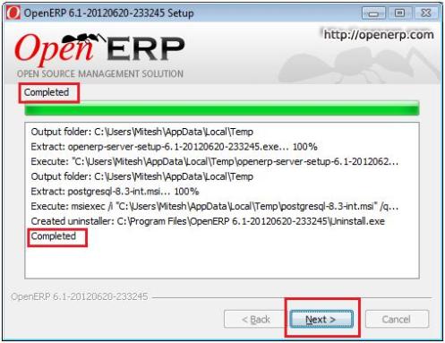OpenERP installtion in Completed