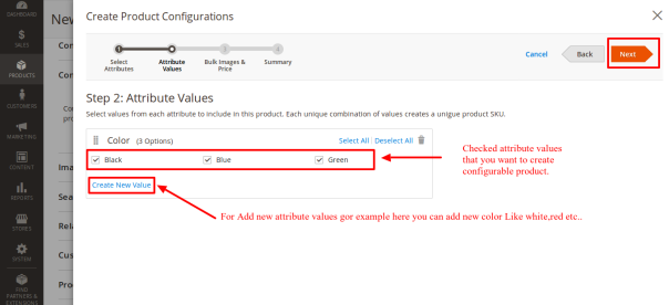 Select Attribute values for configurable product