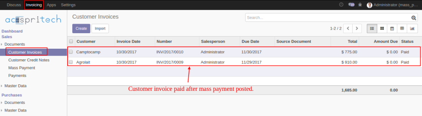 Mass Customer Invoice Paid